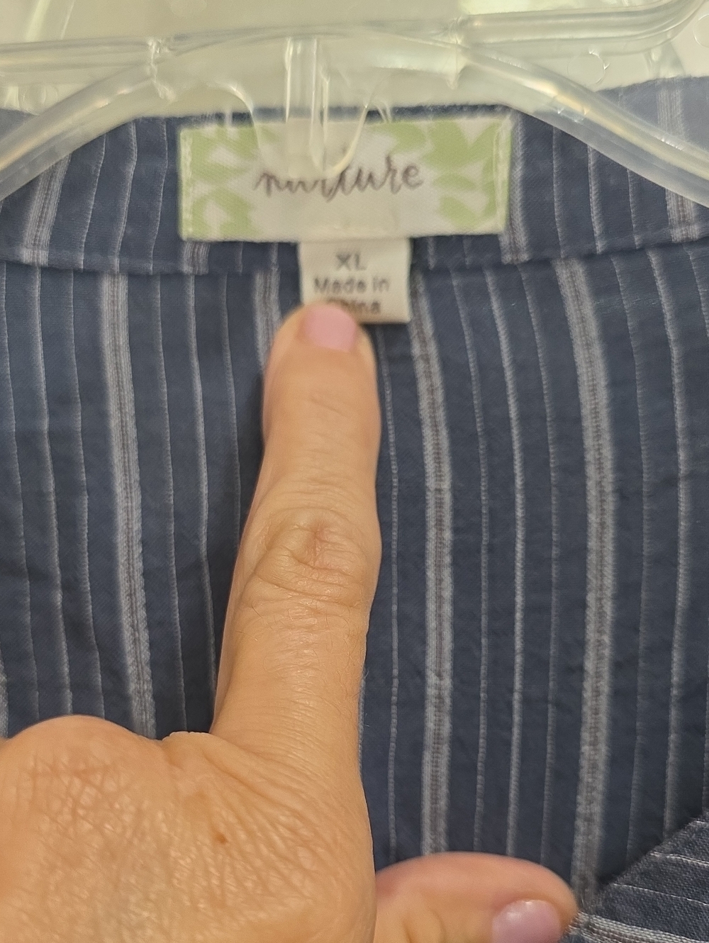 Nurture Blue Stripe Button-Front Shirt Tan Embroidery Loose Flowy Size XL Boho - Picture 2 of 11